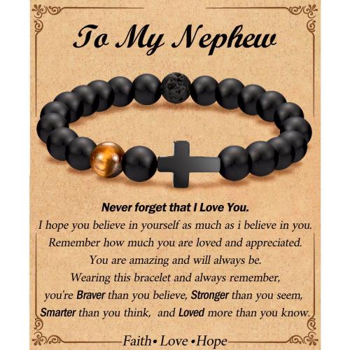 Черный агат браслет, с лава & тигровый глаз, Kресты, Связанный вручную, разные стили для выбора & Мужский, длина:Приблизительно 7-11 дюймовый, продается PC