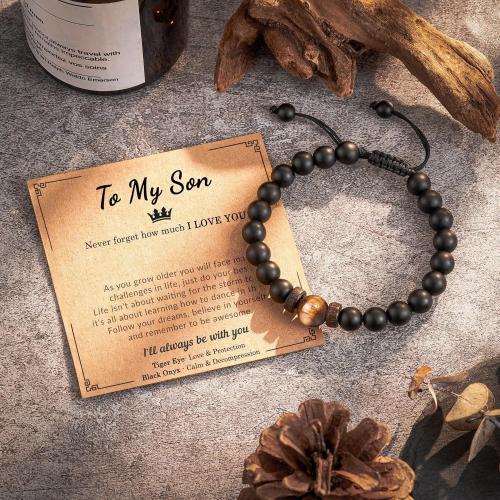 лава браслет, с Абразинский камень & тигровый глаз, Связанный вручную, разные стили для выбора & Мужский, длина:Приблизительно 5.5-8.5 дюймовый, продается PC