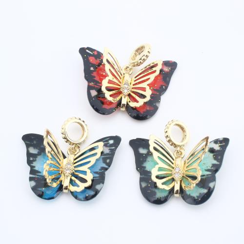 Цирконий Микровымостить латунь подвеска, Латунь, с канифоль, бабочка, Другое покрытие, DIY & инкрустированное микро кубического циркония, Много цветов для выбора продается PC