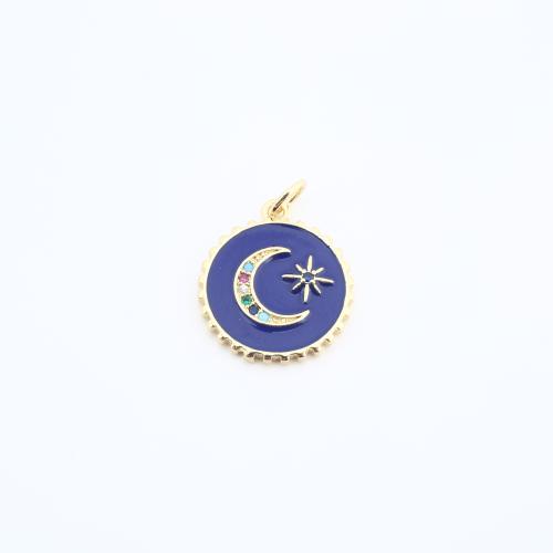 Цирконий Микровымостить латунь подвеска, Латунь, Луна и звезды, Другое покрытие, DIY & инкрустированное микро кубического циркония & эмаль, Много цветов для выбора продается PC