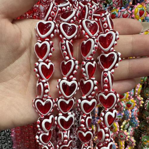 Abalorios de Porcelana Pintados a Mano, Cristal de murano, Corazón, dibujo de la mano, Bricolaje, más colores para la opción, 16mm, 20PCs/Bolsa, Vendido por Bolsa