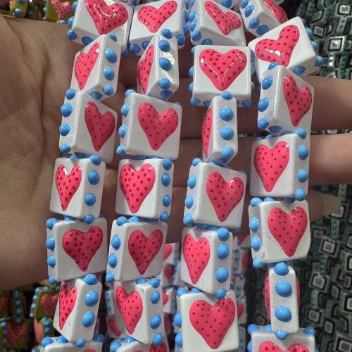 Abalorios de Porcelana Pintados a Mano, Cristal de murano, Corazón, dibujo de la mano, Bricolaje, más colores para la opción, 18mm, 20PCs/Bolsa, Vendido por Bolsa