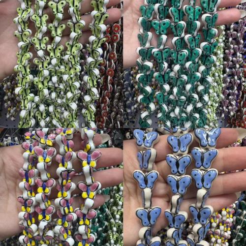 Abalorios de Porcelana Pintados a Mano, Mariposa, dibujo de la mano, Bricolaje, más colores para la opción, 14x17mm, 20PCs/Bolsa, Vendido por Bolsa