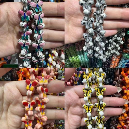 Abalorios de Porcelana Pintados a Mano, Mariposa, dibujo de la mano, Bricolaje, más colores para la opción, 14x17mm, 20PCs/Bolsa, Vendido por Bolsa