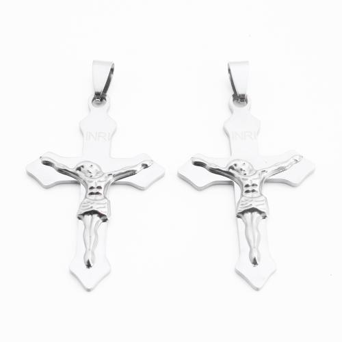 Stainless Steel Cross Pendants, 304 Stainless Steel, silver color plated, DIY, silver color 