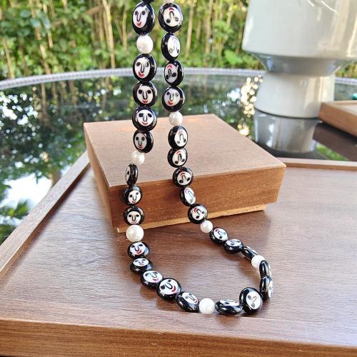 Lampwork Jewelry Necklace, with Plastic Pearl & 304 Stainless Steel, fashion jewelry, mixed colors 