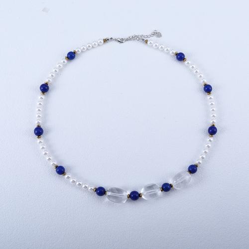 Чип Gemstone пресноводных жемчужное ожерелье, Пресноводные жемчуги, с Полудрагоценный камень & цинковый сплав, ювелирные изделия моды, разноцветный, продается PC