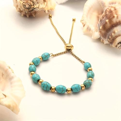acero inoxidable 304 Pulsera, con Turquesa sintético, Recubrimiento iónico al vacío, unisexo & ajustable, dorado, longitud:aproximado 26 cm, Vendido por UD