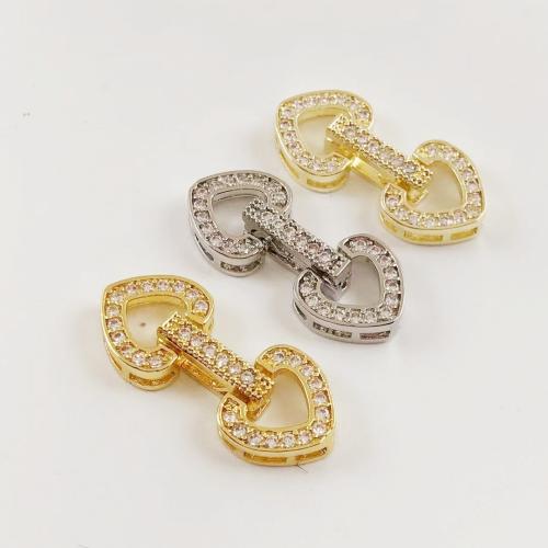 Brass Fold Over Clasp, Heart, plated, DIY & micro pave cubic zirconia [