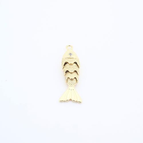 Cubique Pendentif en laiton zircon pavent, poisson, Placage, DIY & pavé de micro zircon, doré Vendu par PC