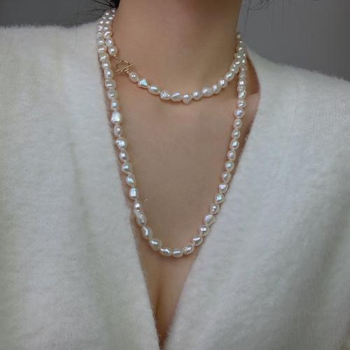 Collar de cadena del suéter de la perla de agua dulce, Perlas cultivadas de agua dulce, con metal, Barroco, chapado, Joyería, más colores para la opción, 8-9mm, Vendido por UD