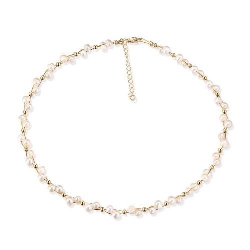 Латунные ювелирные пресноводные жемчужиные наборы, Пресноводные жемчуги, браслет & ожерелье, с Латунь, Слегка круглый, Другое покрытие, ювелирные изделия моды, Много цветов для выбора, 4-5mm, продается PC