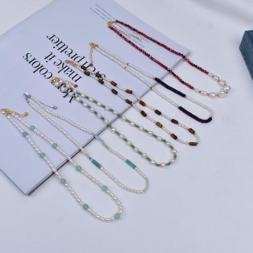 チップ宝石淡水真珠のネックレス, 92.5％純度シルバー, とともに 天然石 & 天然有核フレッシュウォーターパール, 不規則, ファッションジュエリー & マイクロパヴェジルコニア, 無色, 4-5mm, 長さ:38 センチ, 売り手 ストランド