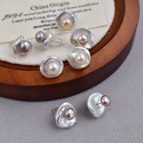 Пресноводные жемчужные серьги, Пресноводные жемчуги, Стиль Барокко, плакирован серебром, ювелирные изделия моды, белый, 7-8mm, продается Пара