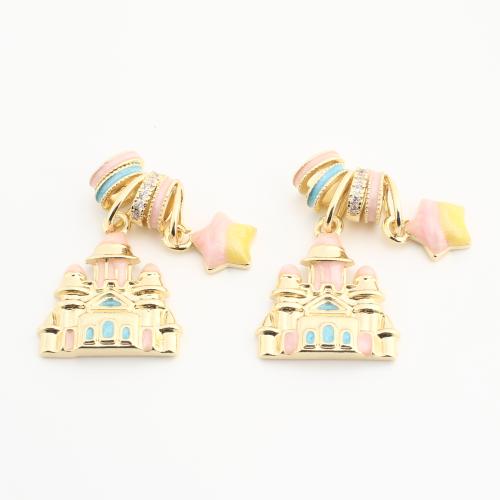 Латунные подвески со стразами, Латунь, Замок, Другое покрытие, DIY & эмаль, разноцветный, 20ПК/сумка, продается сумка