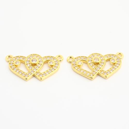 Медные коннекторы со стразами., Латунь, Сердце, Другое покрытие, DIY & отверстие, Золотой, 20ПК/сумка, продается сумка