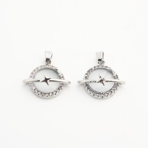 Латунные подвески со стразами, Латунь, Круглая, Другое покрытие, DIY & отверстие, серебряный, 20ПК/сумка, продается сумка