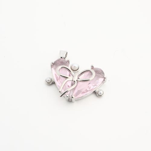 Кристалл латунь подвески, Латунь, с Кристаллы & Пластиковая жемчужина, Сердце, Другое покрытие, DIY, серебряный, 20ПК/сумка, продается сумка