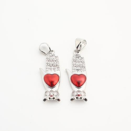 Кристалл латунь подвески, Латунь, с Кристаллы, Рука, Другое покрытие, DIY & со стразами, серебряный, 20ПК/сумка, продается сумка