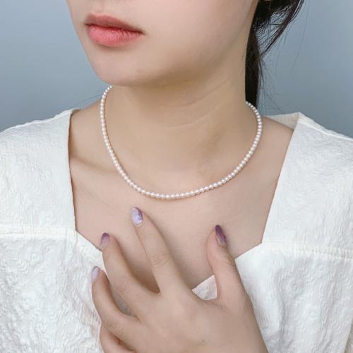 Freshwater Pearl Brass Necklace, with Brass, Round, plated, fashion jewelry 2-6mm cm 