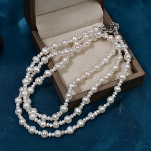 Collier en perles d'eau douce Pull, perle d'eau douce cultivée, avec alliage de zinc, Baroque, Placage de couleur d'or, bijoux de mode, blanc, 9-10mm cm, Vendu par PC[