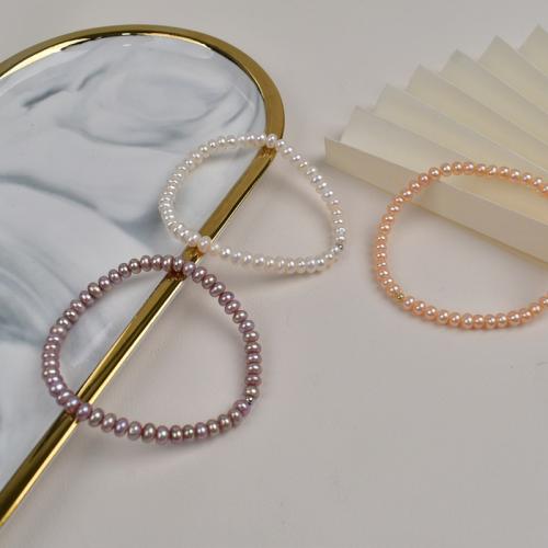 Perlen Armbänder, Natürliche kultivierte Süßwasserperlen, flache Runde, plattiert, Modeschmuck, keine, 4-5mm, Länge:15 cm, verkauft von PC