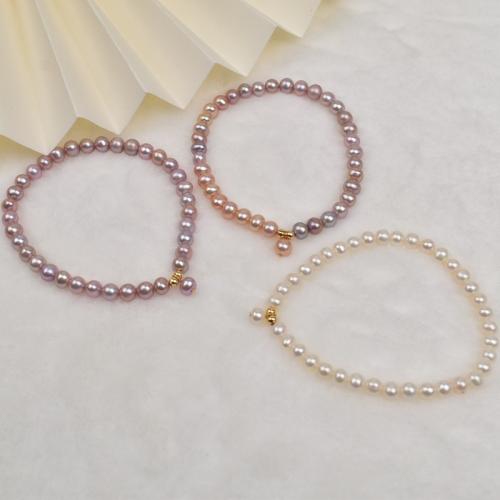 Perlen Armbänder, Natürliche kultivierte Süßwasserperlen, Etwas rund, Modeschmuck, keine, 4-6mm, Länge:17 cm, verkauft von Strang