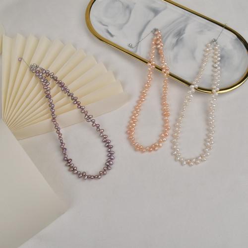 Freshwater Pearl Brass Necklace, with Brass, irregular, plated, fashion jewelry 4-5mm cm 