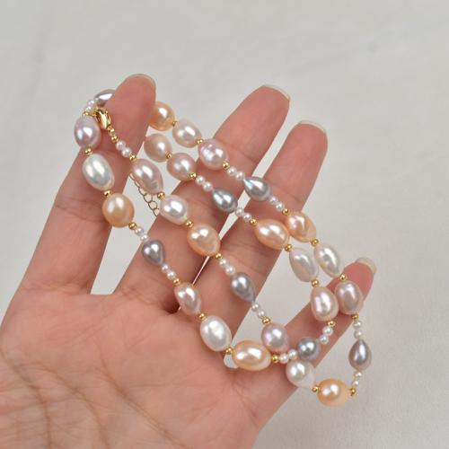 Collar en Cadena de Latón con Perlas de Agua Dulece, Perlas cultivadas de agua dulce, con metal, Barroco, chapado, Joyería, más colores para la opción, 8-9mm, longitud:45 cm, Vendido por UD