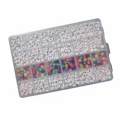 Acryl Alphabet Perlen, Alphabet-Buchstabe, DIY & Emaille, gemischte Farben, Beads: 4x7mm, packaging size: 19x13x2.1CM, 1200PCs/Box, verkauft von Box
