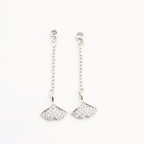 Rhinestone Brass Pendants, Ginkgo Leaf, plated, DIY & with rhinestone, silver color 