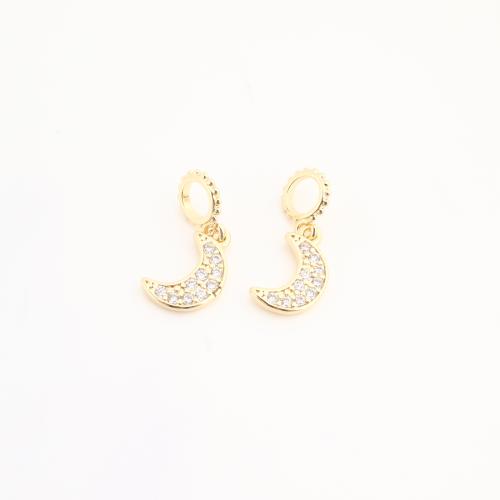 Rhinestone Brass Pendants, Moon, plated, DIY & with rhinestone, golden 