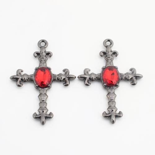 Crystal Brass Pendants, with Crystal, Cross, plated, DIY, mixed colors 