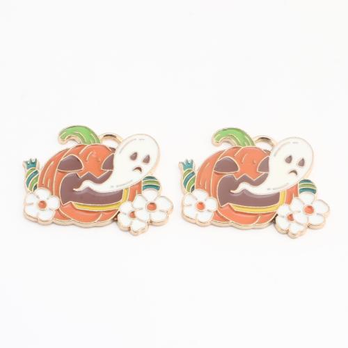 Fashion Halloween Pendant, Brass, Pumpkin, plated, Halloween Design & DIY & enamel, mixed colors 