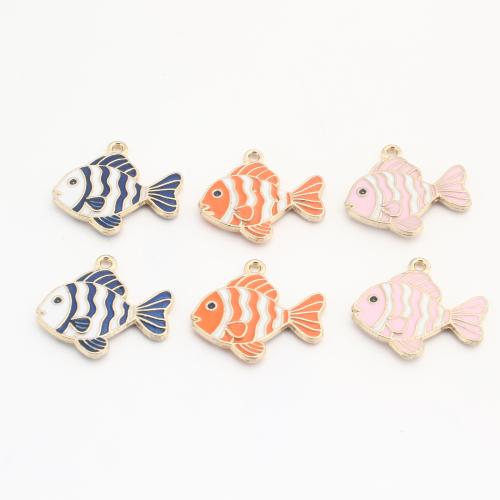 Enamel Brass Pendants, Fish, plated, DIY 