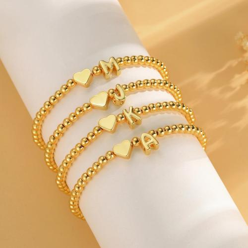 Brass Bracelet, Alphabet Letter, gold color plated & for woman, beads size 4mm Approx 17 cm 