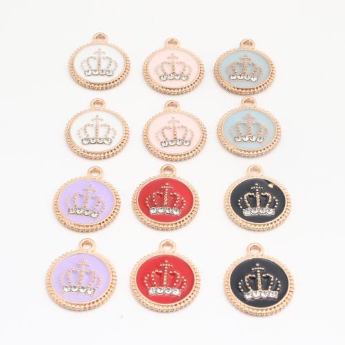 Pendentifs de Émail laiton , Plat rond, Placage de couleur d'or, DIY & émail & avec strass, plus de couleurs à choisir Vendu par sac