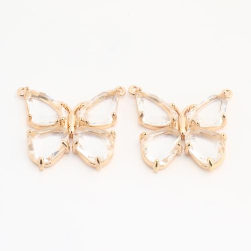 Pendentifs en laiton cristal, avec cristal, papillon, Placage de couleur d'or, DIY Vendu par sac