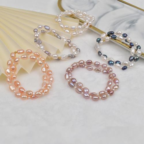 Perlen Armbänder, Natürliche kultivierte Süßwasserperlen, Barock, Doppelschicht & Modeschmuck, keine, 7-8mm, Länge:34 cm, verkauft von Strang