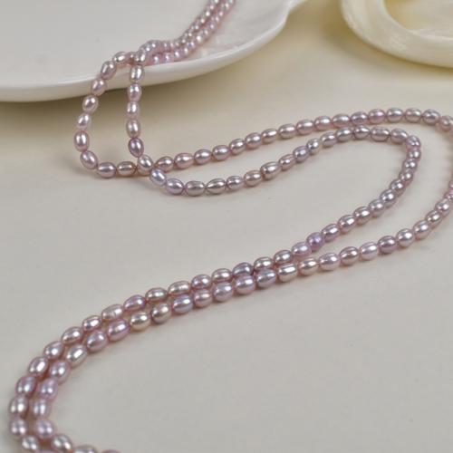 Collar de cadena del suéter de la perla de agua dulce, Perlas cultivadas de agua dulce, Arroz, Doble capa, Púrpura, 4-5mm, longitud:50 cm, Vendido por Sarta