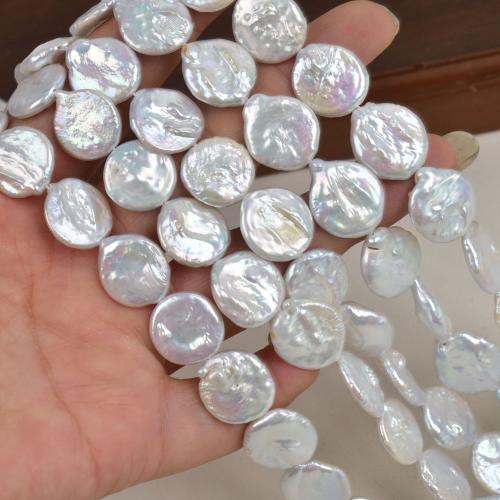 Бусины из искусственного пресноводного жемчуга в форме пуговиц, Пресноводные жемчуги, Стиль Барокко, DIY, белый, 14-15mm, длина:40 см, продается Strand