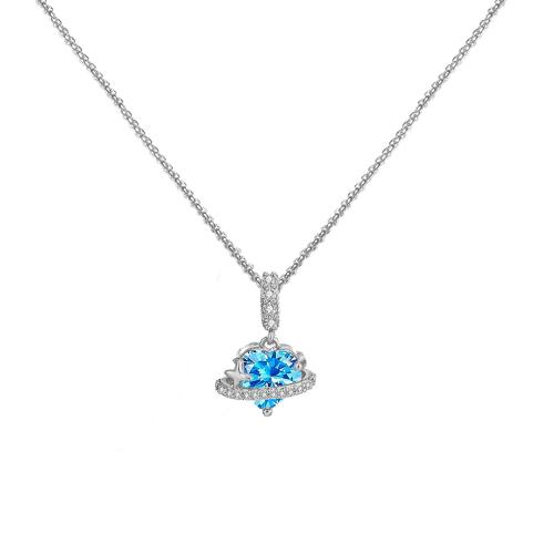 Collier en laiton strass, avec chaîne en acier inoxydable, avec 5cm chaînes de rallonge, coeur, Placage de couleur argentée, chaîne de boîte & pour femme & avec strass, bleu Environ 45 cm, Vendu par brin