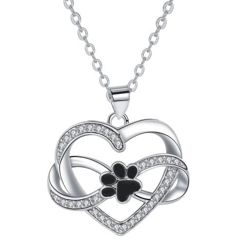 Cubic Zircon Micro Pave Brass Necklace, with 5cm extender chain, Heart, platinum plated, oval chain & micro pave cubic zirconia & for woman & enamel, black Approx 45 cm 