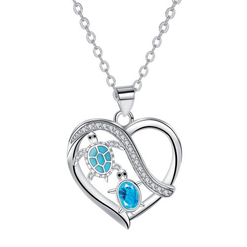 Cubic Zircon Micro Pave Brass Necklace, with 5cm extender chain, Heart, platinum color plated, oval chain & micro pave cubic zirconia & for woman & enamel, blue Approx 45 cm 
