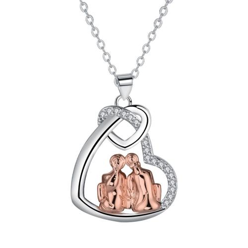 Cubic Zircon Micro Pave Brass Necklace, with 5cm extender chain, Heart, plated, oval chain & micro pave cubic zirconia & for woman, rose gold color Approx 45 cm 