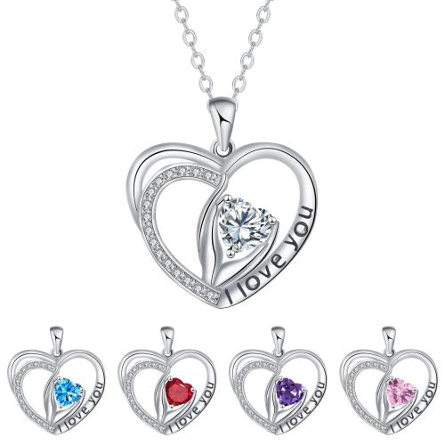 Cubic Zircon Micro Pave Brass Necklace, with stainless steel chain, with 5cm extender chain, Heart, platinum color plated, oval chain & micro pave cubic zirconia & for woman Approx 45 cm 