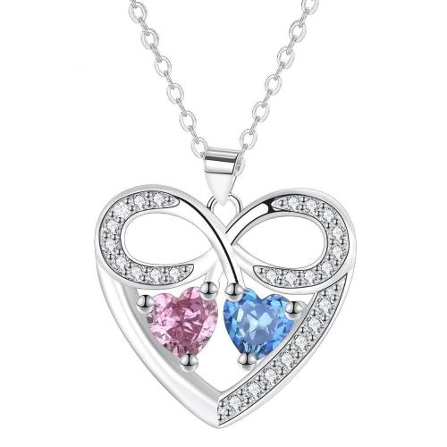 Cubic Zircon Micro Pave Brass Necklace, with 5cm extender chain, Heart, platinum plated, oval chain & micro pave cubic zirconia & for woman Approx 45 cm 