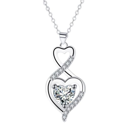Cubic Zircon Micro Pave Brass Necklace, with 5cm extender chain, Heart, platinum plated, oval chain & micro pave cubic zirconia & for woman Approx 45 cm 