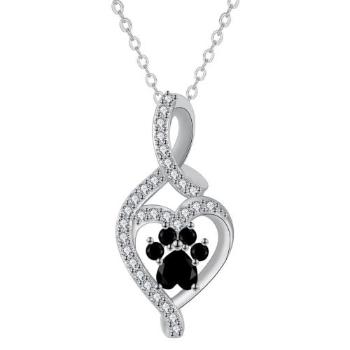 Cubic Zircon Micro Pave Brass Necklace, with 5cm extender chain, Heart, real silver plated, oval chain & micro pave cubic zirconia & for woman, black Approx 45 cm 