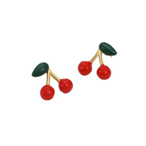 ステンレスのスタッド　イヤリング, ステンレス, チェリー, 18Kゴールドメッキ, 女性用 売り手 ペア